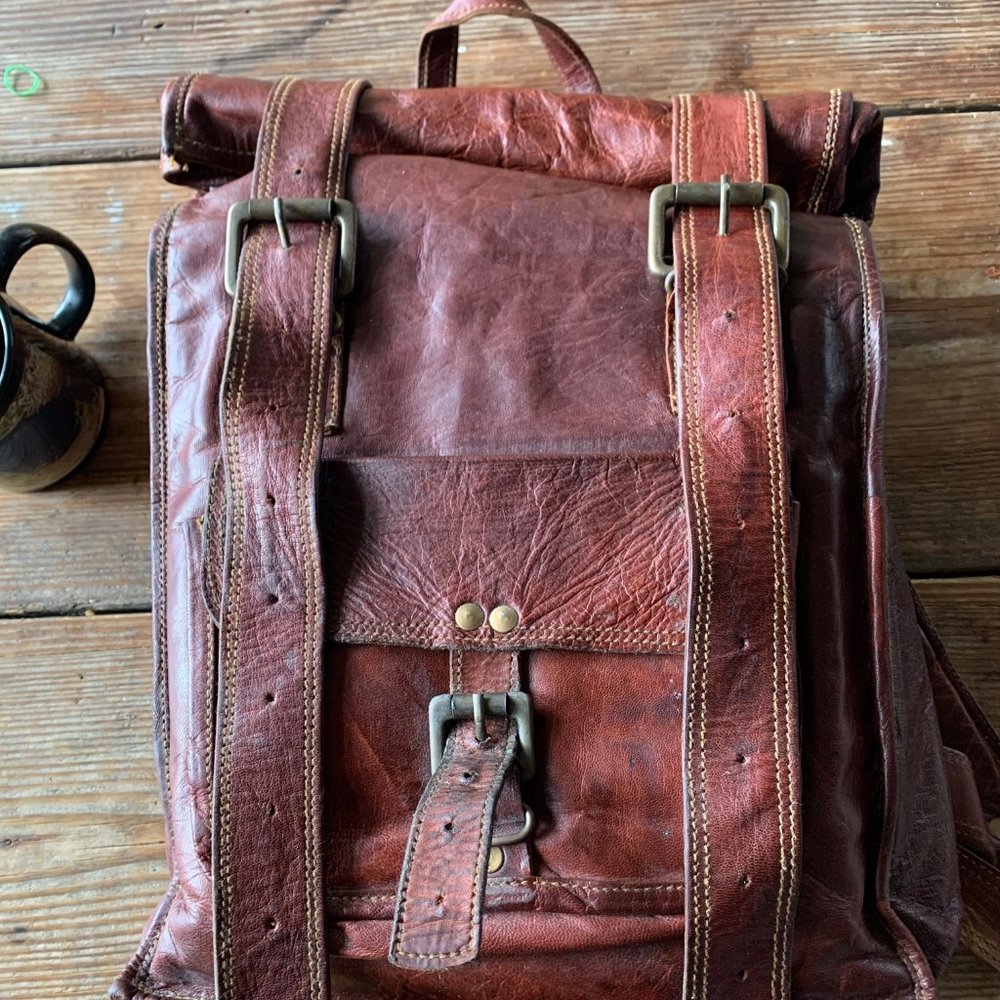 Leather Rolltop Backpack